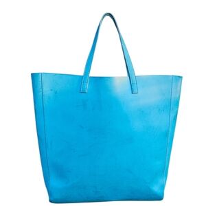 Blue Leather Tote Bag